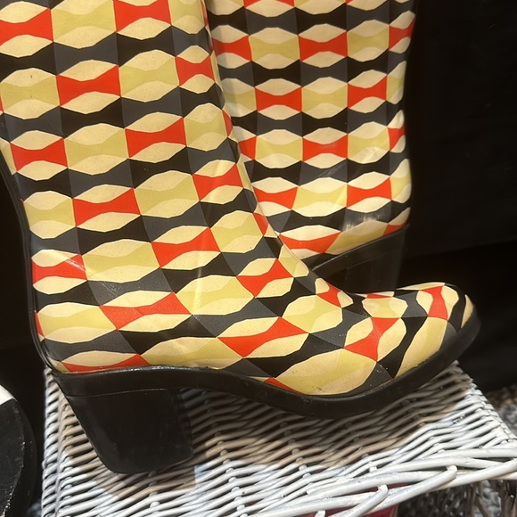 Kate Spade Knee High Randi Too Bow Printed Heeled Rain Boots Retro/Vintage Sz 7 - Picture 4 of 9